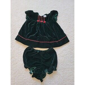 Vintage Bryan & Co Green Velvet Little Girls Dress W/Bottoms Size 12 Months